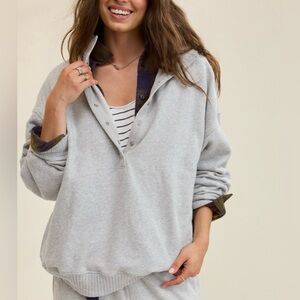 NWT Aerie oh snap ! Sweatshirt Heather gray L large oversized fit collared shirt